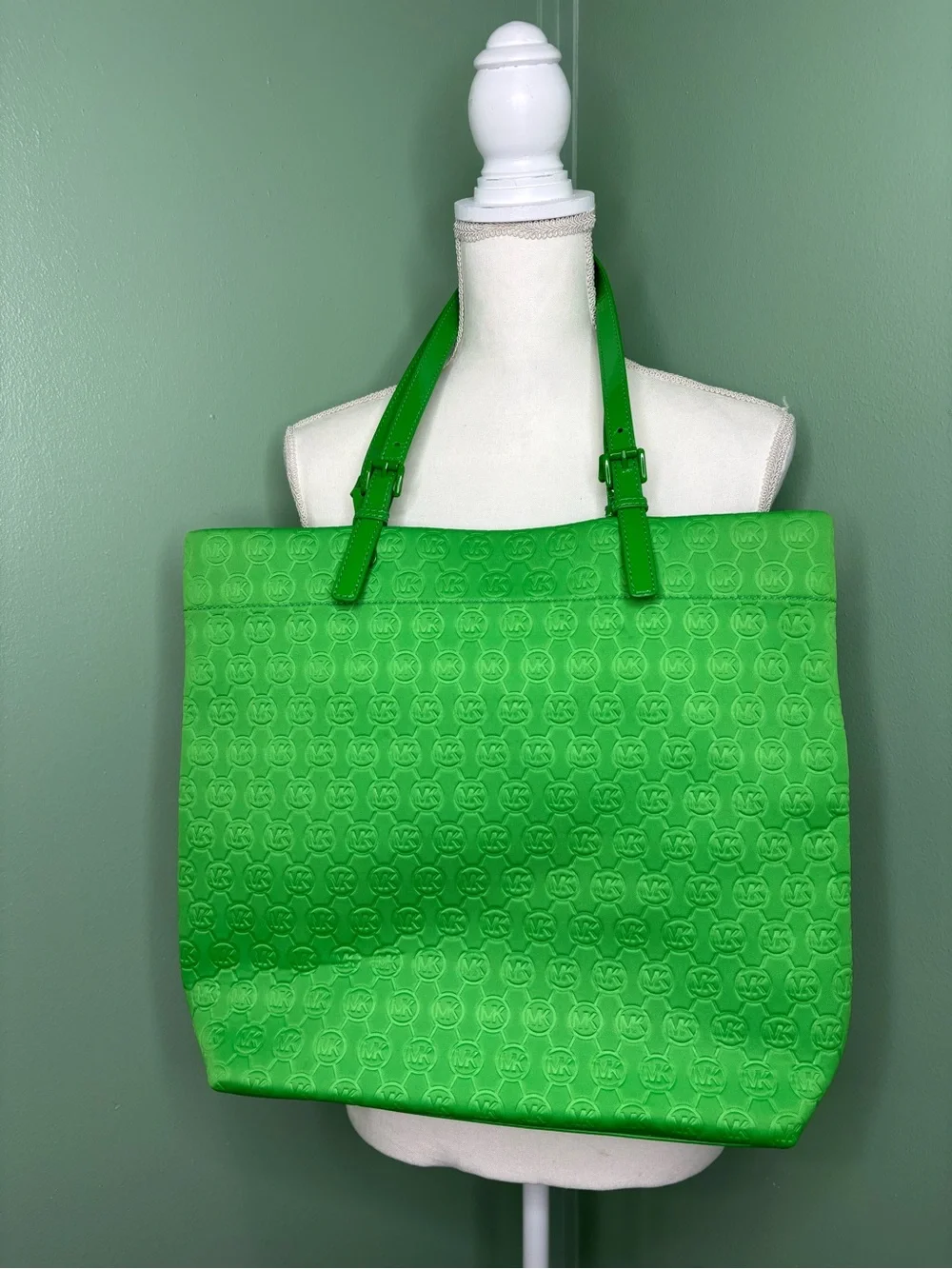 Michael Kors Bright Green Embossed Logo Tote